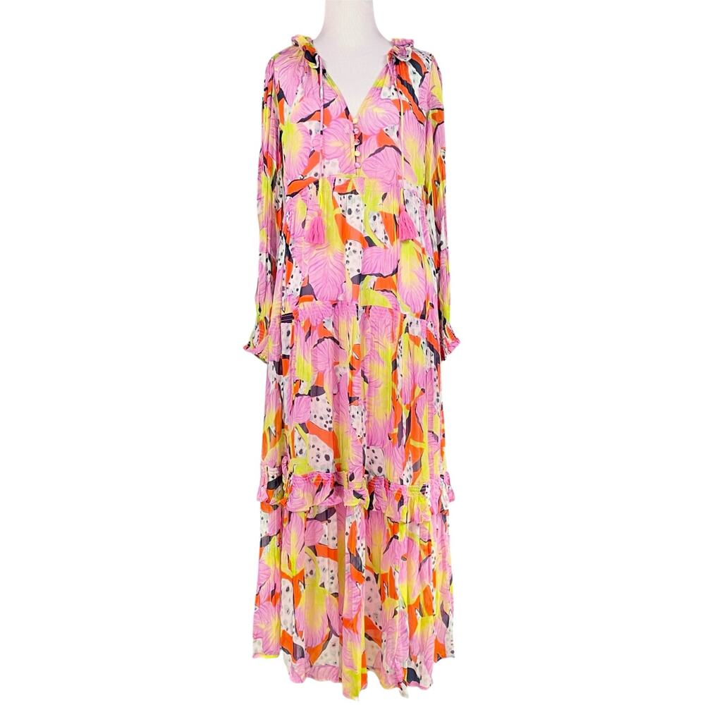 ANTHROPOLOGIE Yukiko Noritake NWT Marais Printed Chiffon Maxi Dress Canary XXS